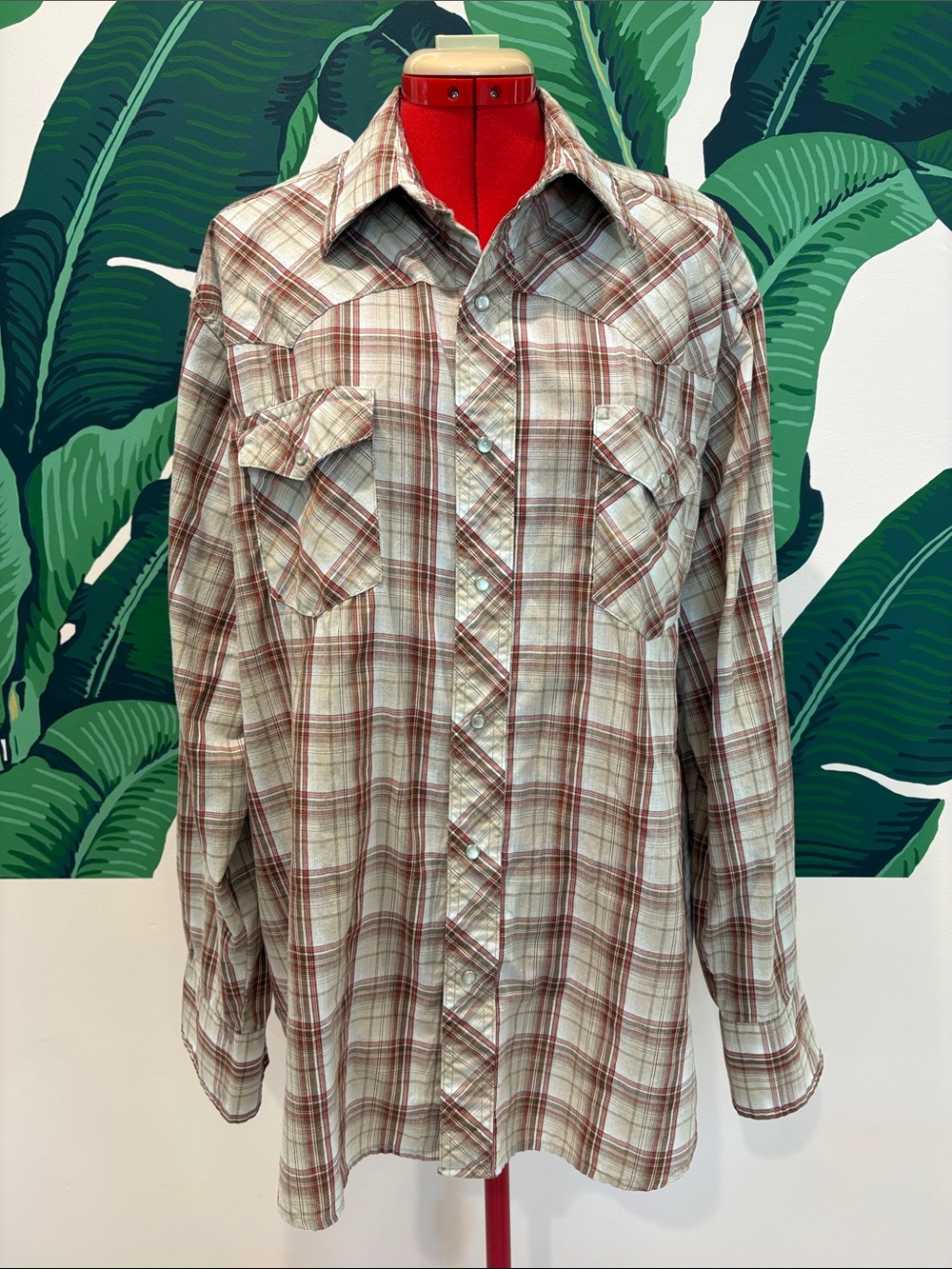 Wrangler Plaid Western Button-Up Pearl Snap Shirt - Brown & Red